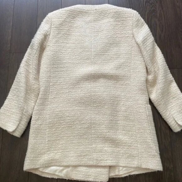ZARA Metallic ECRU Gold Textured Tweed Double Breasted Frock Blazer - Picture 12 of 13